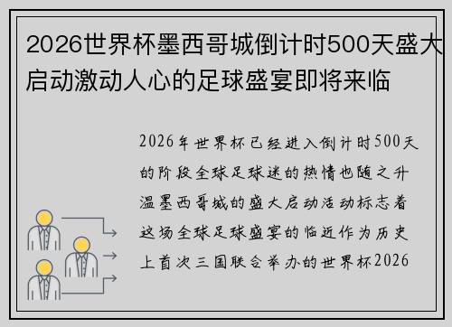 2026世界杯墨西哥城倒计时500天盛大启动激动人心的足球盛宴即将来临