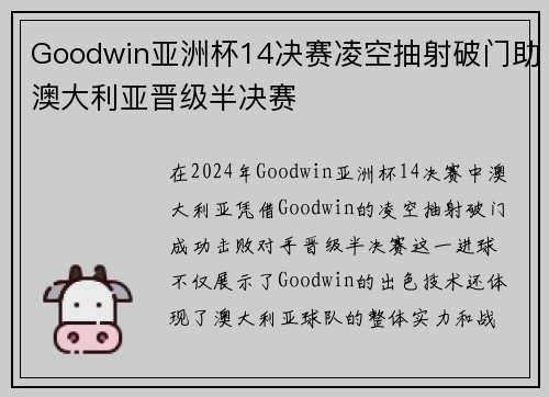 Goodwin亚洲杯14决赛凌空抽射破门助澳大利亚晋级半决赛 Goodwin亚洲杯14决赛凌空抽射破门助澳大利亚晋级半决赛